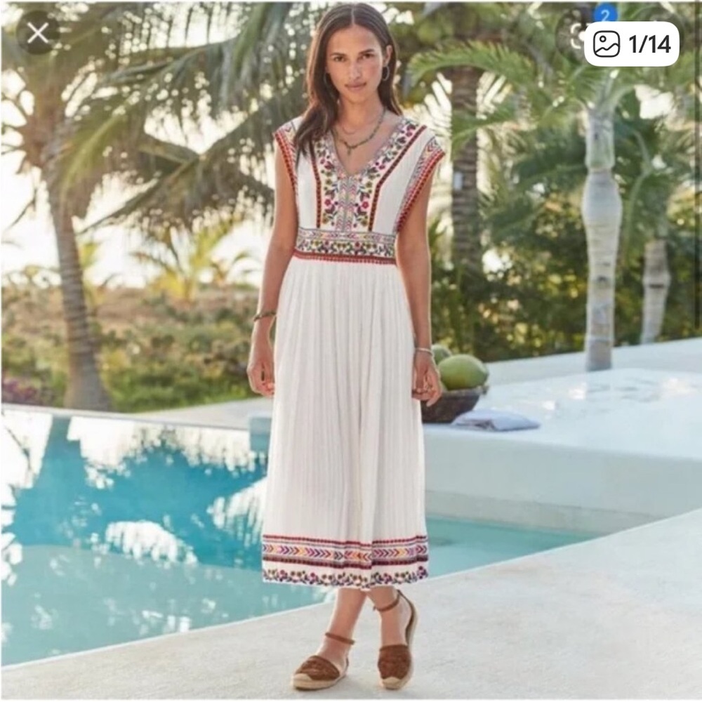 Sundance White midi Dress with Multicolor Embroidery